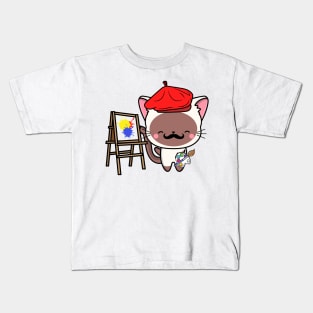 Funny white cat is a painter Kids T-Shirt